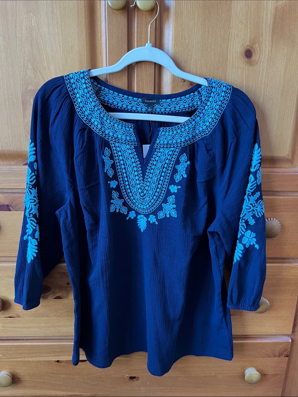 NWT Talbots embroidered gauze top, size L